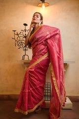Pink Zari Tissue Party Saree