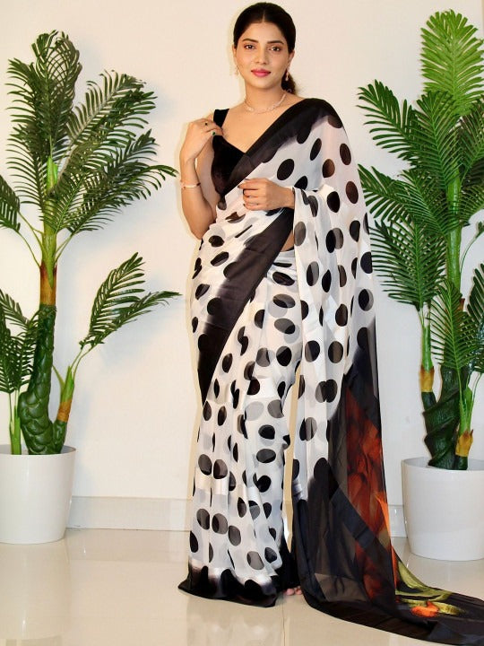 Pure Silk Georgette Floral Print Saree