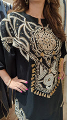 Black Modal Heavily Embroidered Kaftan