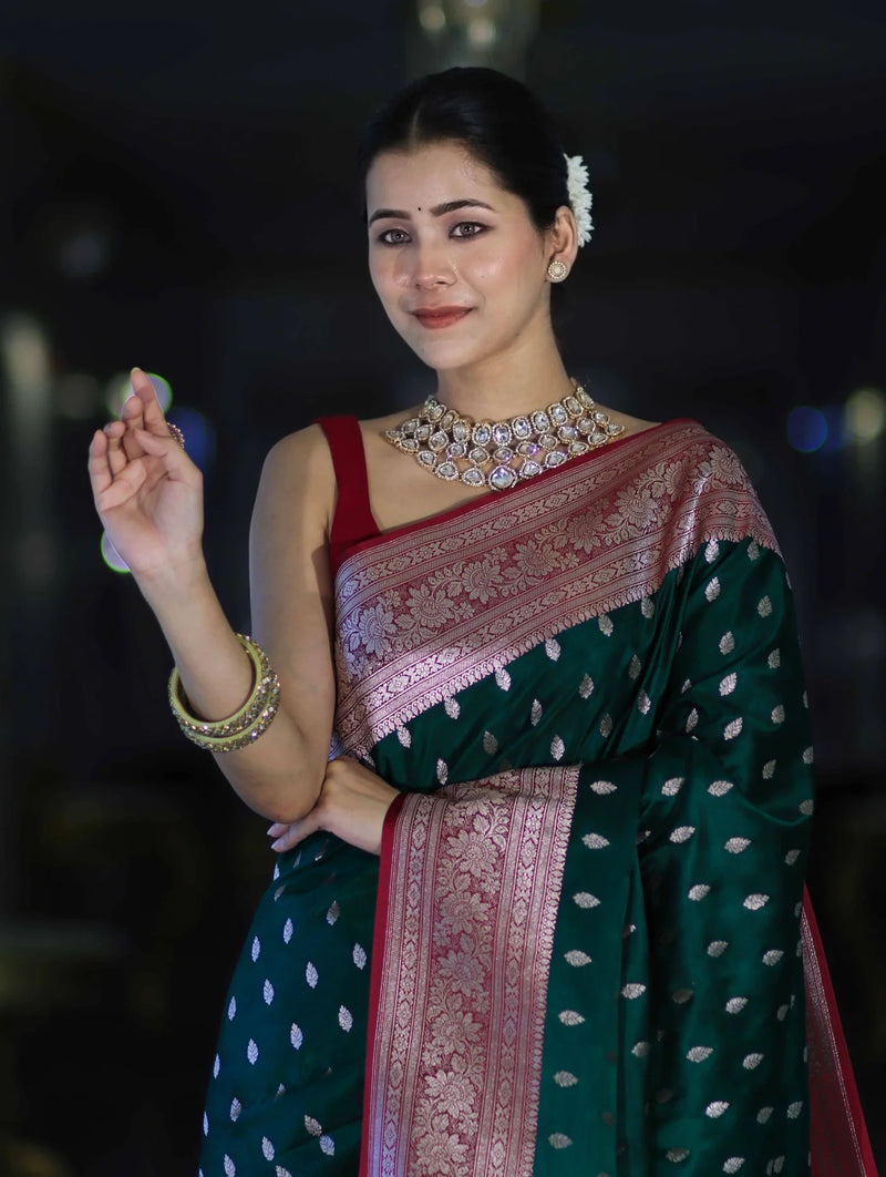 Emerald Banarasi Zari Silk Saree