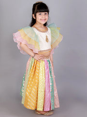 Off White Multi-Color Organza Lehenga Set