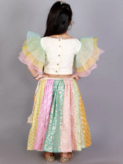 Off White Multi-Color Organza Lehenga Set