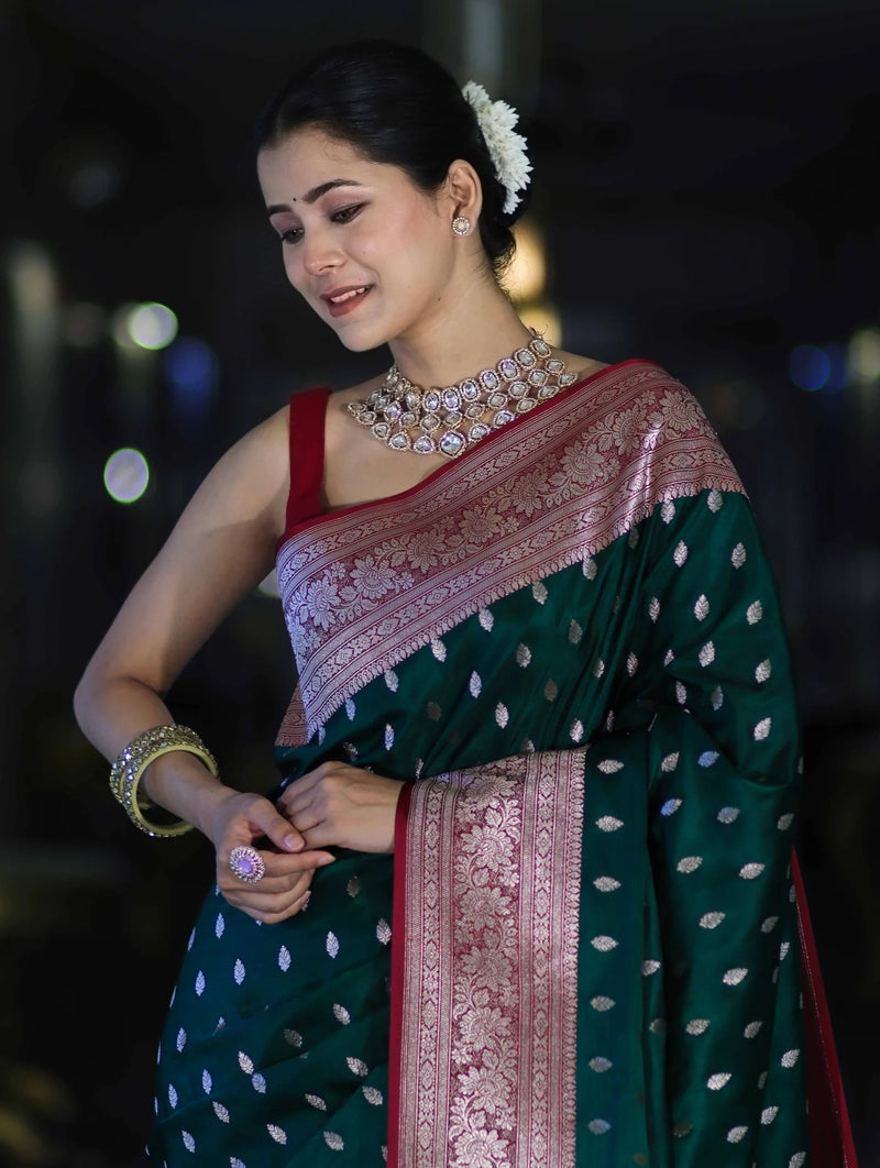 Emerald Banarasi Zari Silk Saree