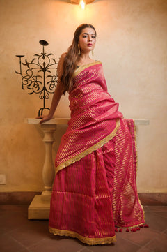 Pink Zari Tissue Party Saree