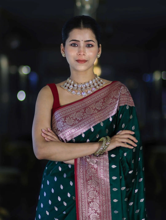 Emerald Banarasi Zari Silk Saree