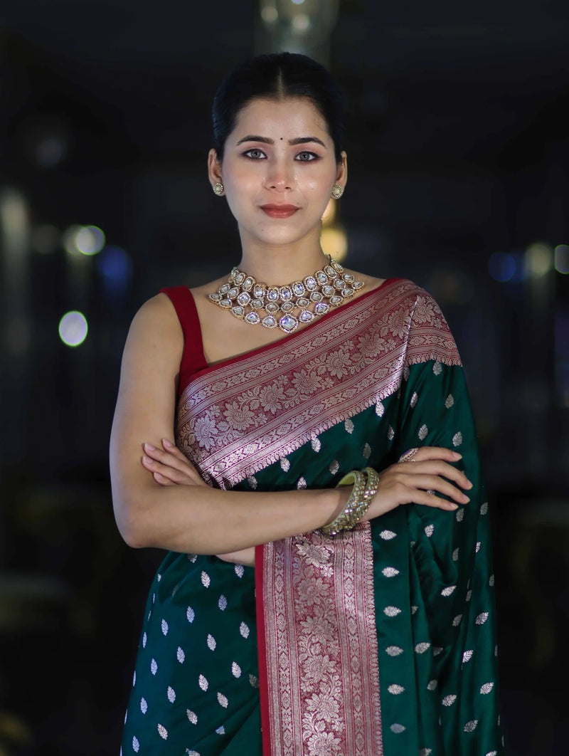 Emerald Banarasi Zari Silk Saree