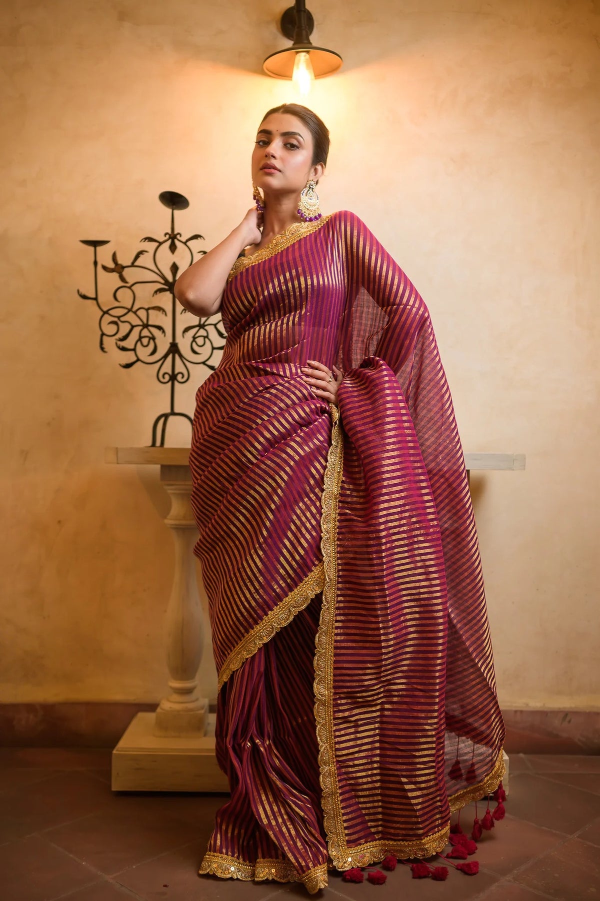 Magenta Zari Tissue Festive Saree
