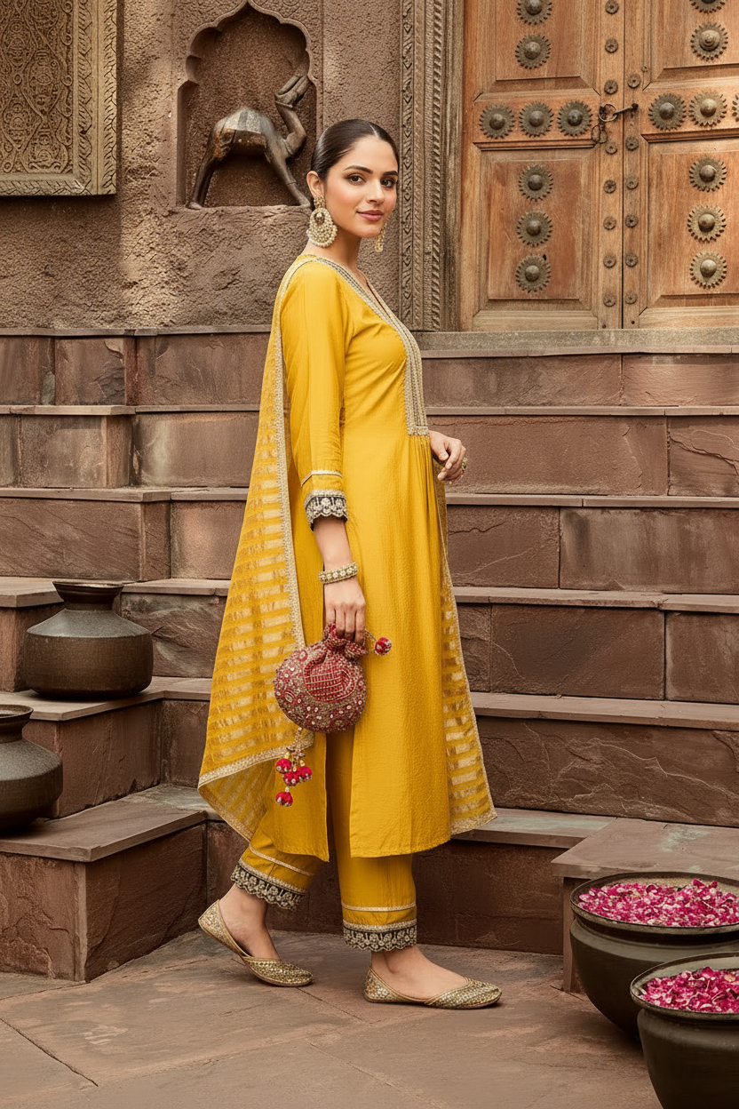 Orange Striped Organza Dupatta