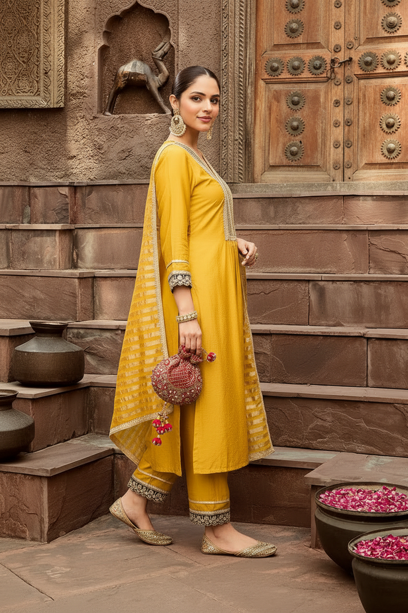 Orange Striped Organza Dupatta