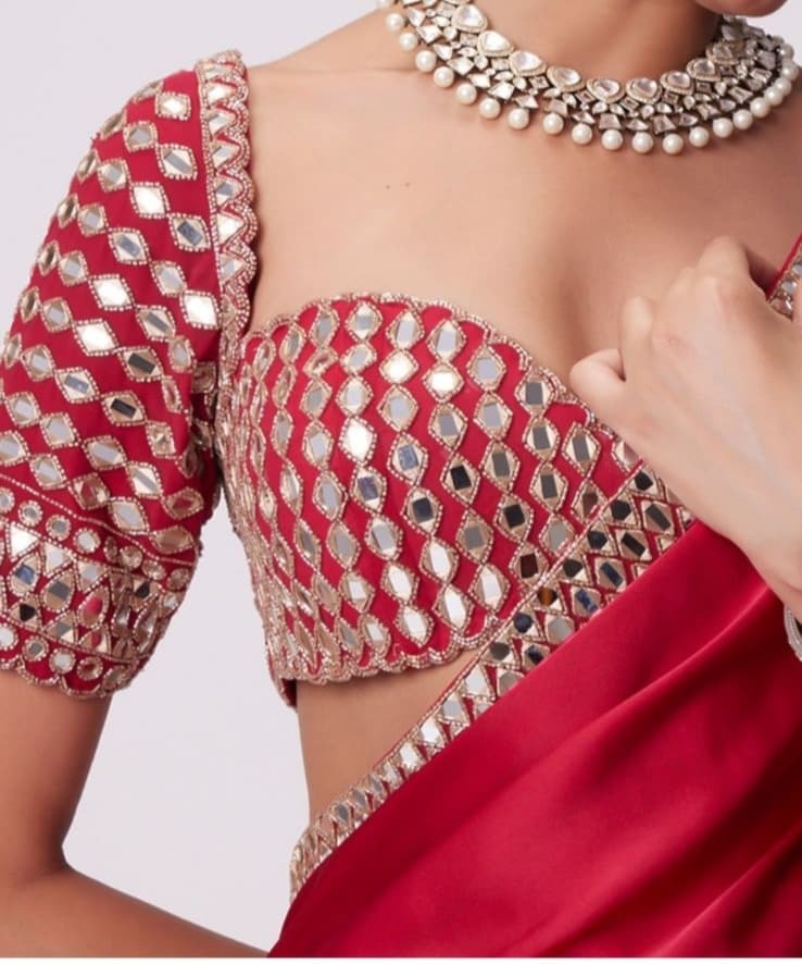 Red French Crepe Silk Mirror Luxe Saree with blouse