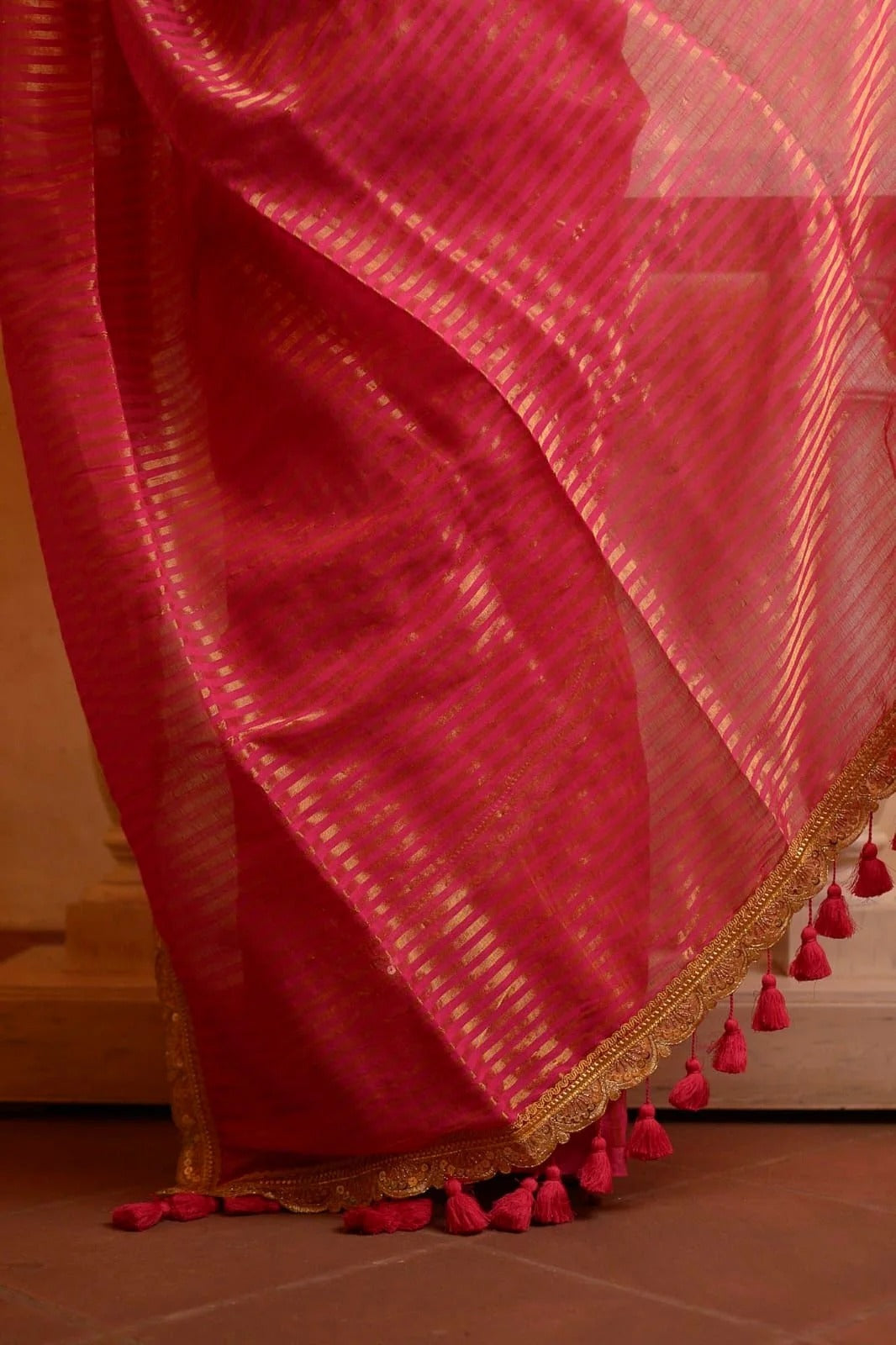Pink Zari Tissue Party Saree
