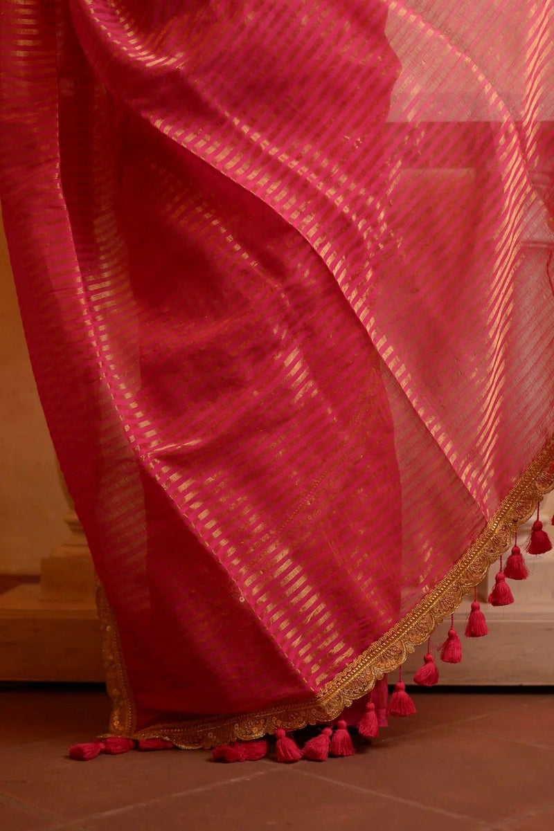 Pink Zari Tissue Party Saree