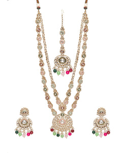 Aarohi Meenakari Long Necklace Set with Earrings & Maang Tikka