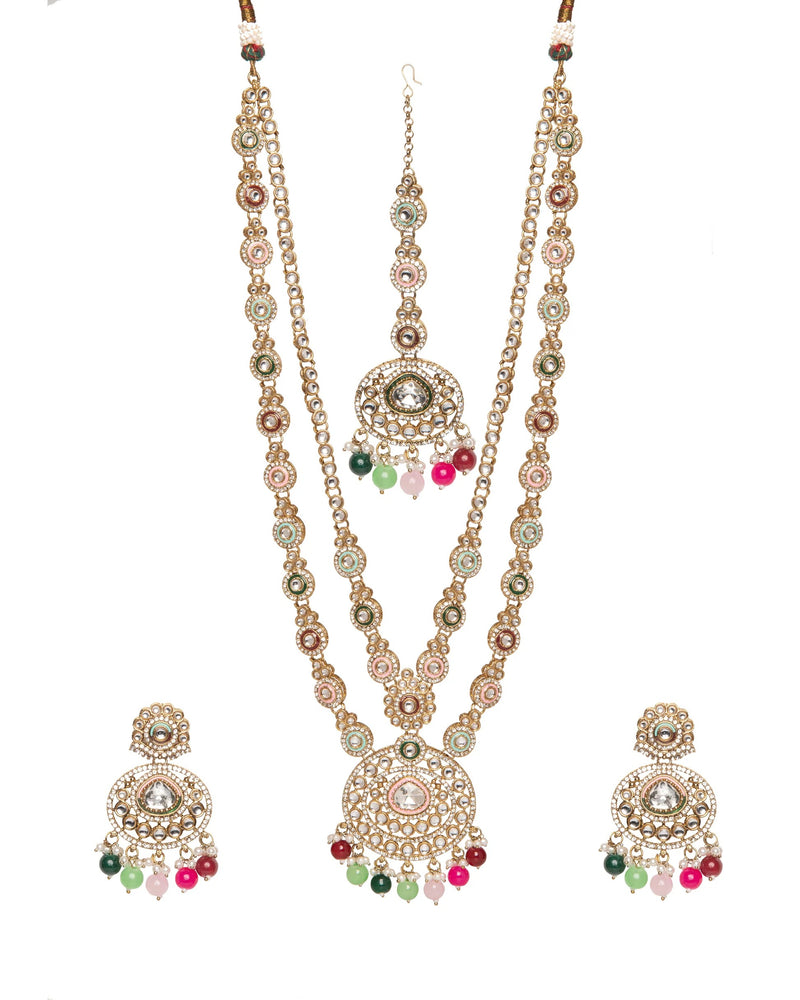 Aarohi Meenakari Long Necklace Set with Earrings & Maang Tikka