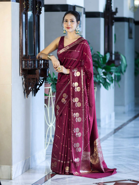 Mehrunisa Wine Banarasi Saree