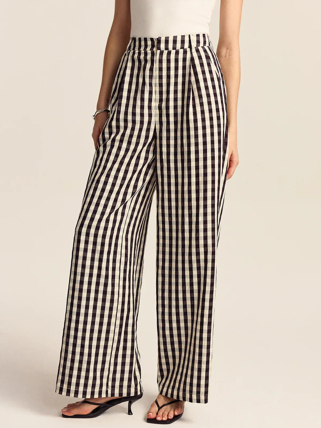 Gingham Linen Wide-Leg Peplum Co-Ord