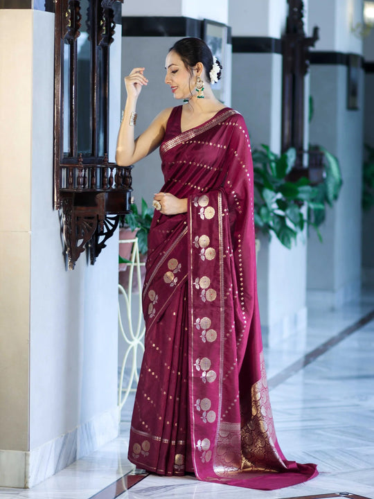Mehrunisa Wine Banarasi Saree