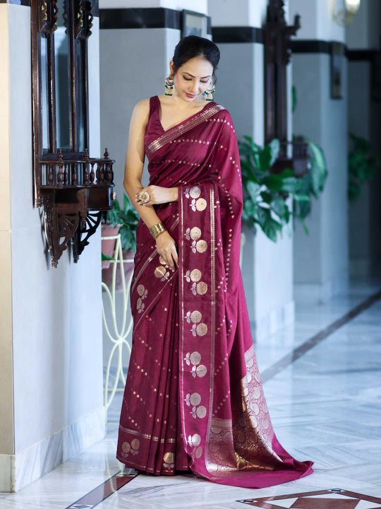 Mehrunisa Wine Banarasi Saree