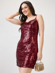 Sequin Burgundy Strappy Sleeveless Bodycon Dress