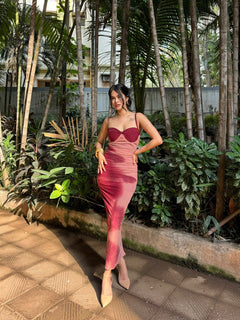 Coral Lycra Ruched Fusion Dress