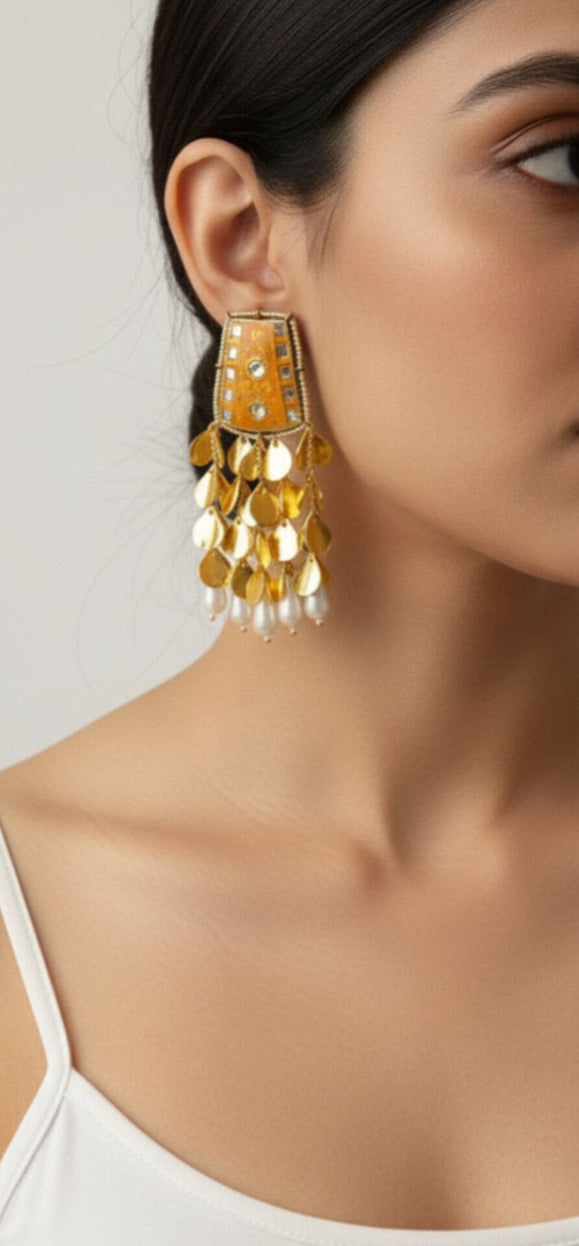 Mixed Metal Turquoise Gold Dangler Earrings