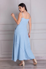 Light Blue Cotton Denim Button Dress