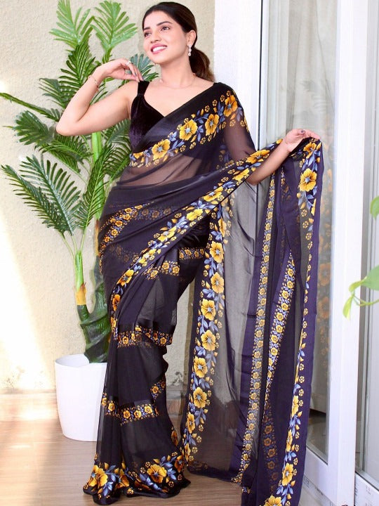 Pure Silk Georgette Floral Print Saree