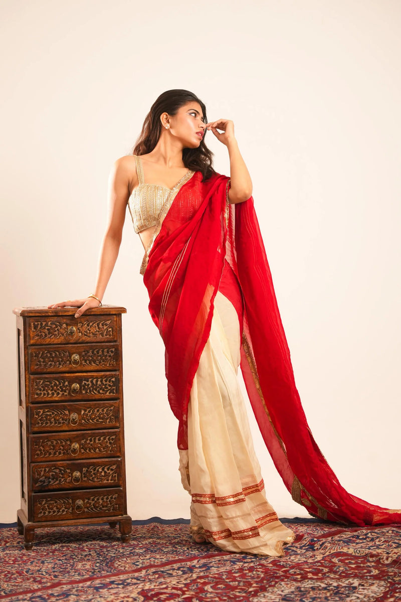Crimson Elegance Organza Saree