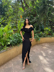 Black Lycra Ruffle Dress