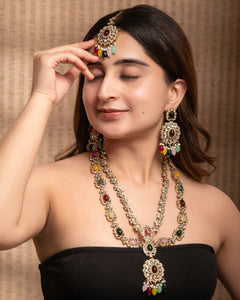 Rajsi Meenakari Long Heritage Necklace Set with Earrings & Maang Tikka