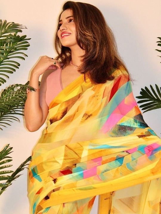 Pure Silk Georgette Floral Print Saree