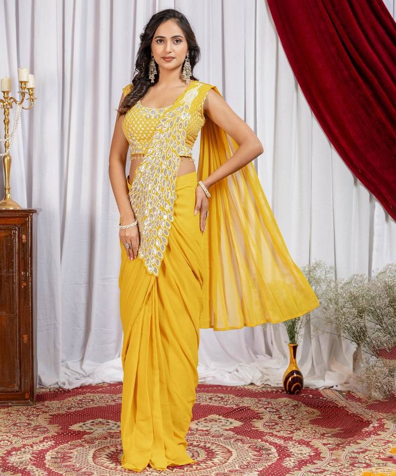Noor Zahra Luxe Embroidered Saree (Ready-To-Wear) with Blouse