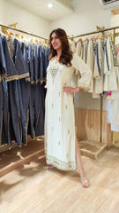 Ivory White Embroidered Viscose Kaftan