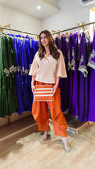 Rust Beige Cotton Linen Doodle Art Co-Ord Set with Handbag