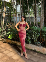 Coral Lycra Ruched Fusion Dress