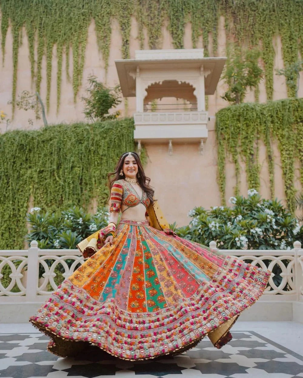 Multicolored Taffeta Silk Designer Lehenga Choli