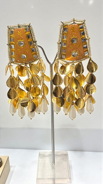 Mixed Metal Turquoise Gold Dangler Earrings