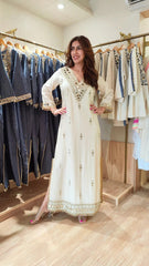 Ivory White Embroidered Viscose Kaftan