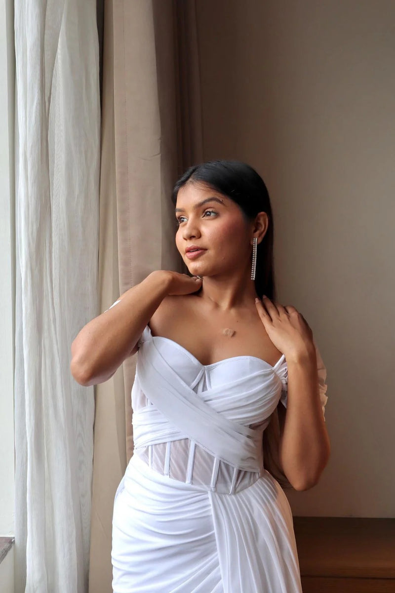 Stretch Mesh Corset Drape Dress