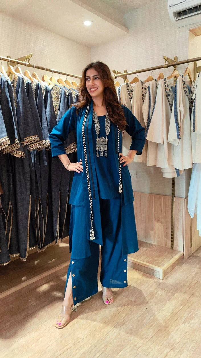 Teal Blue Organic Cotton Three-Piece Co-Ord Set