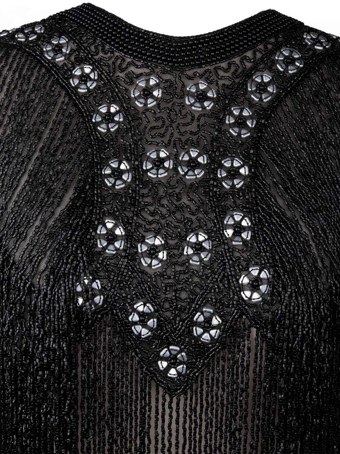 Black Embellished Beaded Crew Neck Cape