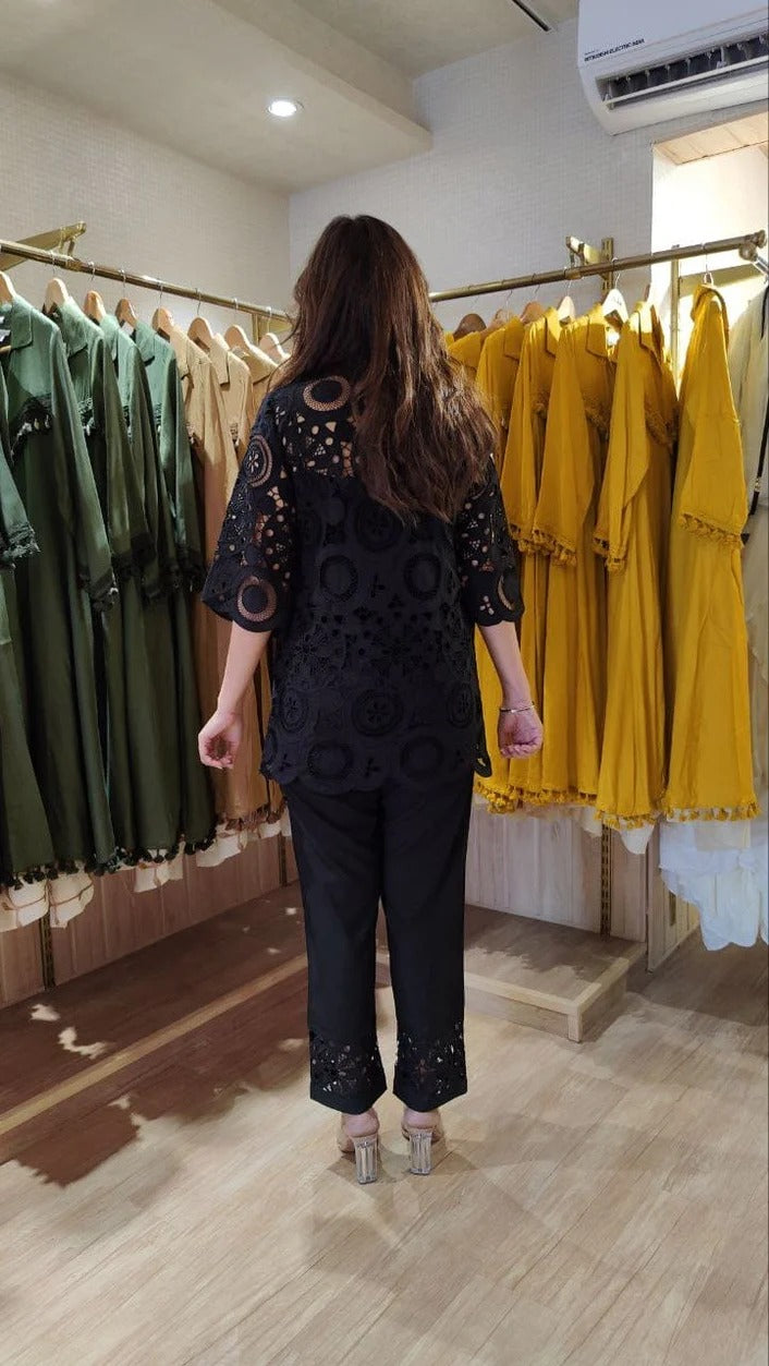 Black Cutwork Crepe Kurta Set