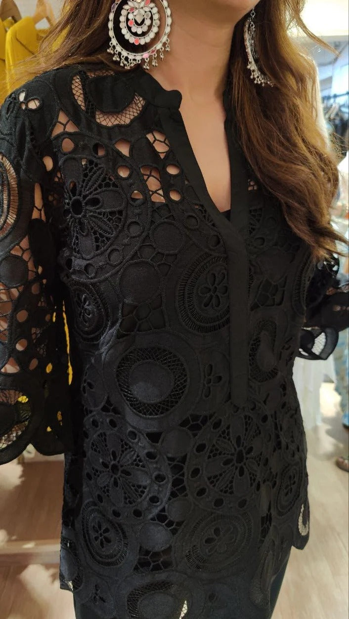 Black Cutwork Crepe Kurta Set