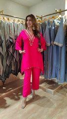 Pink Crepe Mirror C-Cut Kurta Set