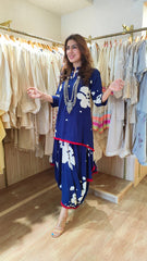 Royal Blue Draped Dhoti Skirt Dress