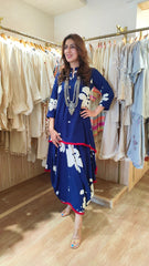 Royal Blue Draped Dhoti Skirt Dress