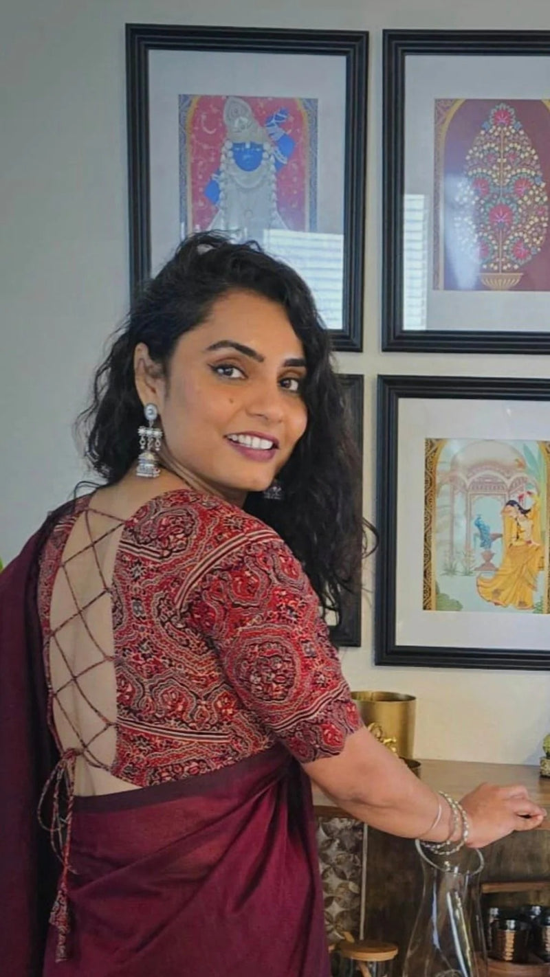 Ajrakh Cotton Backless Knot Blouse