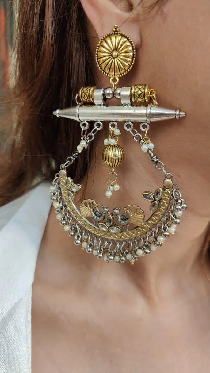 Dual Tone Peacock Pearl Earrings