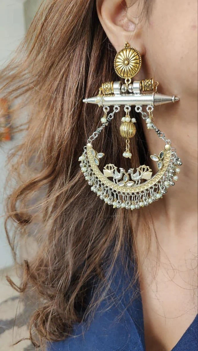 Dual Tone Peacock Pearl Earrings