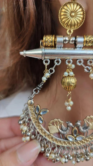 Dual Tone Peacock Pearl Earrings